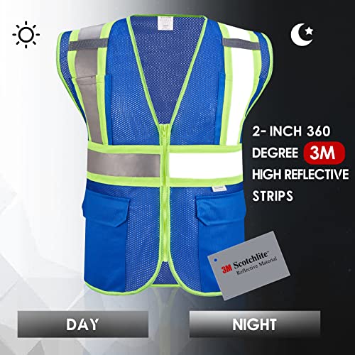 3M High Visibility Reflective Safety Vest with Zipper and Pockets Blue,M - color: 3m-blue, size: Medium