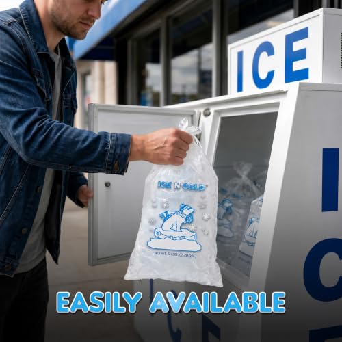 ICE N COLD 5lb Ice Bags (100 ct) with Cotton String | 9" x 17" - size: 5 lb
