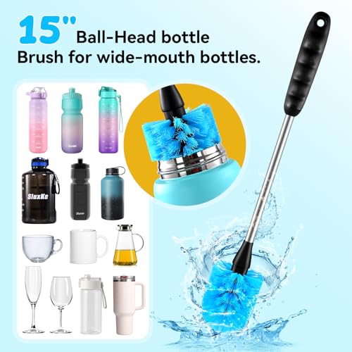 Bottle Brush Set with Straw Cleaner Brush and 3 in 1 Cup Lid Cleaning Brush, Water Bottle Cleaner with Long Handle for Cleaning Narrow Neck Beer, Cup, Wine Glasses, Tumblers, Baby Bottles - color: 4pack-blue