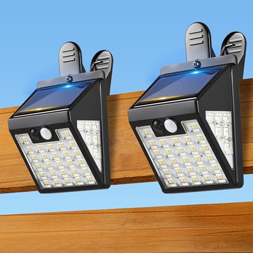 Clip on Solar Lights Outdoor, 600LM Motion Sensor Fence Lights - color: Black