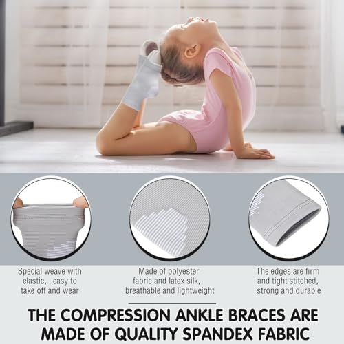 Tarpop 2 Pairs Kids Ankle Brace, Compression Sleeves, M+S, Grey - color: Grey, size: Small,Medium