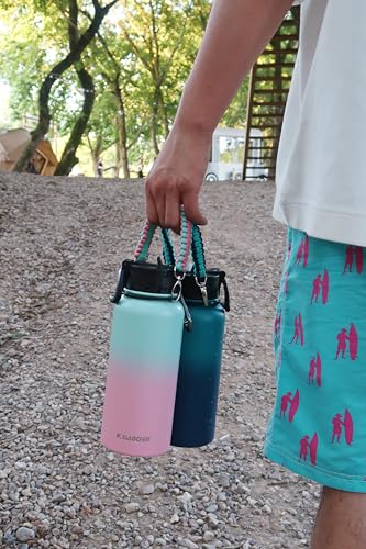 KXIAOCHEN Insulated Water Bottle with Strap, 48-Hour Cold, 2 Lids - color: Rubber Pink, size: 32 Ounces