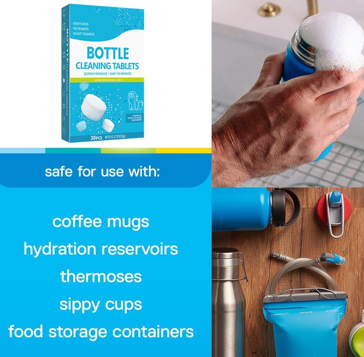 30 Pack Water Bottle Cleaning Tablets,Removing Limescale and Tea Stains