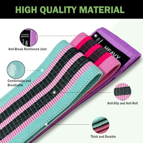 KANGFITER Non-Slip Fabric Resistance Bands for Working Out 3 Levels - color: Colorful 3 PCS