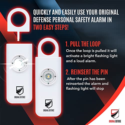 Original Defense® Siren Self-Defense Alarm - 130 dB Keychain Alarm with LED Strobe Light for Women, Children, and Elderly - Police Recommended - (White, 1 Count) - color: White