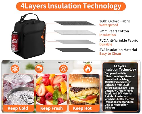 ZM-YOUTOO Lunch Box for Men - Reusable Lunch Bag Men Adult Women- Insulated Small LunchBox - color: Black