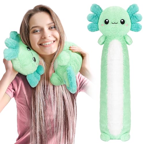 Axolotl Unscented 2Lbs Heating Pad for Neck Shoulders and Back Wrap Microwavable, Heatable 22.5" Cute Warm Stuffed Animals Neck Warmer - Axolotl Gifts for Women Girls and Kids - color: Mint Axolotl Neck Wrap