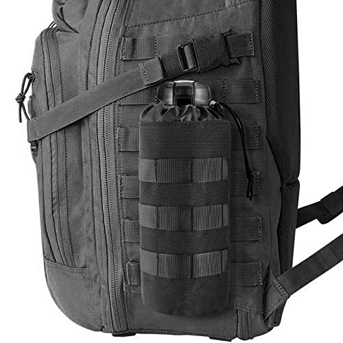 FRTKK Tactical MOLLE Water Bottle Pouch with Drawstring Open Top & Mesh Bottom, Military Water Bottle Holder Bag Sports Travel Hydration Carrier - color: Black