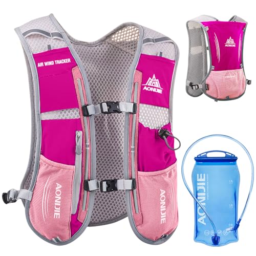 Azarxis Running Water Bottles Flask BPA Free Leakproof Hydration Vest Packs Waist Belt Replacement for Triathlon Marathon Hiking Cycling Climbing Runner - color: #4 Rose Red (5L) with a 1.5L Hydration Bladder