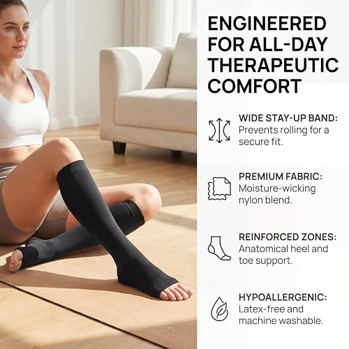MGANG Medical Compression Stockings for Women & Men 20-30mmHg, Open Toe - color: Knee High Open Toe Black, size: Small