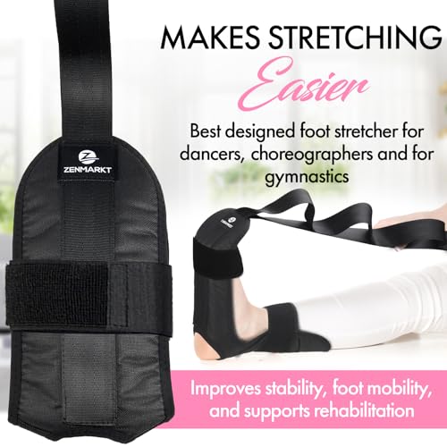 Foot and Calf Stretcher Strap for Physical Therapy and Flexibility - color: Black