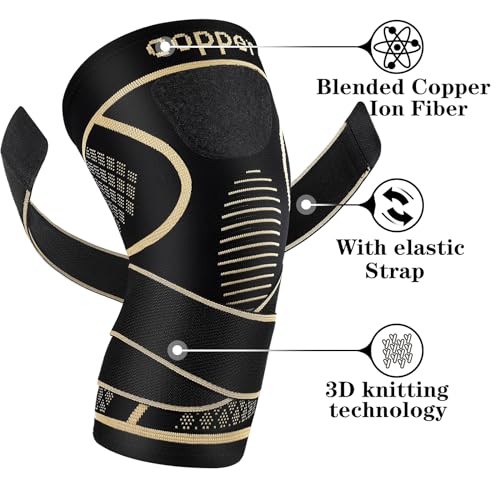 Copper Knee Support Braces with Straps for Men & Women (2 Pack, Medium) - size: Medium