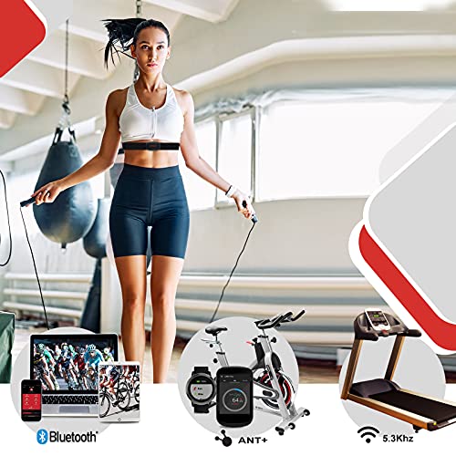 FITCENT Rechargeable Heart Rate Monitor Chest Strap 5.3 kHz/Bluetooth 5.0/ANT+, Heart Rate Sensor for Peloton Strava Zwift DDP Yoga