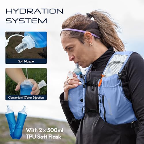 Haimont 10L Trail Running Hydration Vest with Soft Flasks - color: Blue, size: Small