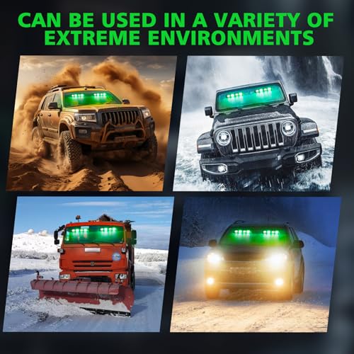 OPP ULITE Dash Strobe Lights 2 in 1, 48pcs Led, 26 Flash Mode, Memory Function, DC 12V-24V Front/Rear Windshield Emergency Flashing Warning Light Bar for Vehicles Trucks, White Green