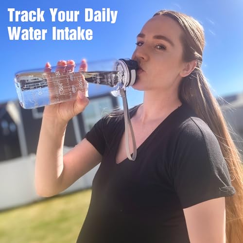 OLDLEY Water Bottle, 32oz Motivational Sports Water Bottle with Time Marker - Times to Drink - Tritan, BPA Free, Wide Mouth Leakproof, Clear (1 Bottle) - color: A-Clear