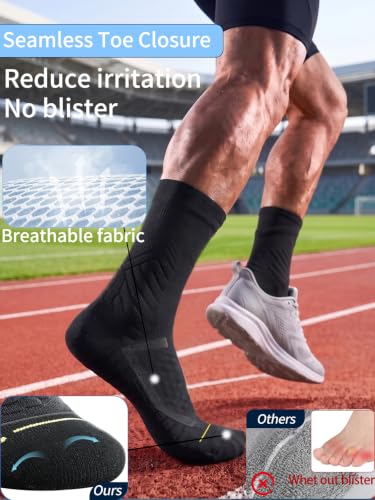 Compression Crew Socks for Men, White Running Socks,15-20 mmHg,3 Pairs - color: 3 Black, size: Large