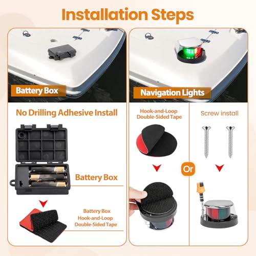 Battery Powered Navigation Light for Boat, Remote Control LED Marine Light with Dimmable & Timer Function, Waterproof Safety Light for Kayak Canoe Jon Bass Boat