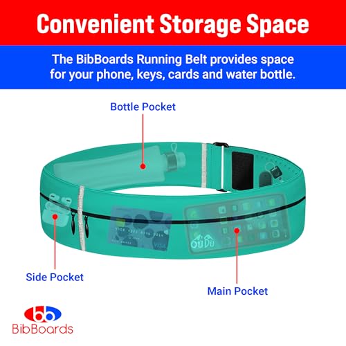 BibBoards Running Belt for Phone, Turquoise, 38-48 in - color: Turquoise, style: 44 Inch