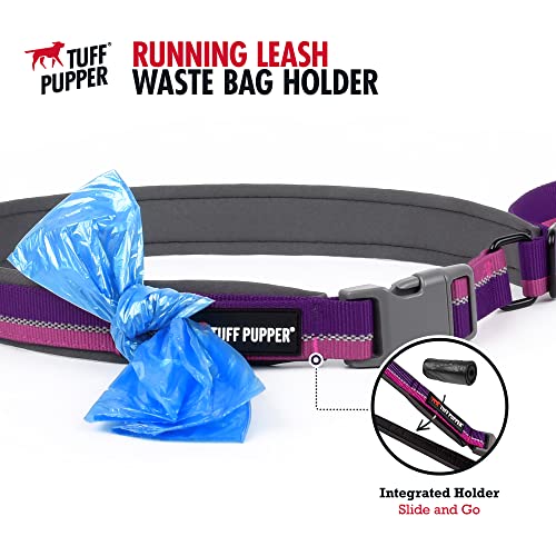 Tuff Pupper Hands Free Adjustable Length Dog Leash | Lightweight for Running Jogging Walking | Padded Waist Belt (24-50 inch) | Adjusts 3 to 6 Feet Length | Strong Ballistic Nylon w/Reflective Strips - color: Punch Purple