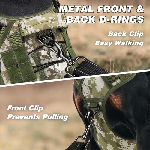 WINGOIN Tactical Dog Harness for Small Dogs,Heavy Duty No Pull Dog Harness - color: Green&Camo, size: Small: 15-30 lbs (Chest:20-26",Neck:15-18")