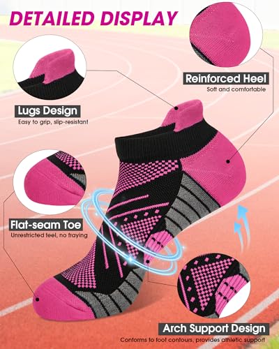 Womens Compression Ankle Crew Socks, Breathable Cushioned Socks - color: Green Blue Pink Yellow Orange Black, size: 6-9