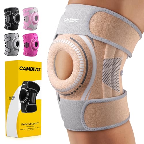 CAMBIVO Knee Brace with Side Stabilizers & Gel Pad, Open Patella Adjustable - color: Beige, size: Medium