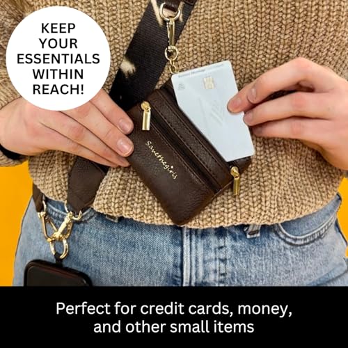 Save the Girls Clip & Go Phone Lanyard with Wallet Pouch, Leopard - color: Leopard Brown/Gold