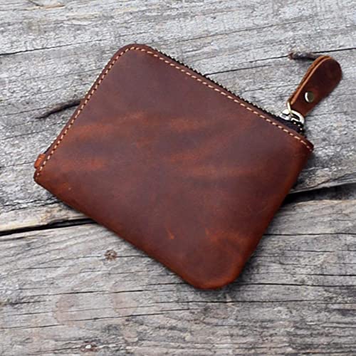 JJNUSA Genuine Leather Zipper Coin Purse Wallet With Key Car Smart Holder, Change Purse, Coin Pouch Holder For Men (Brown) - color: Brown
