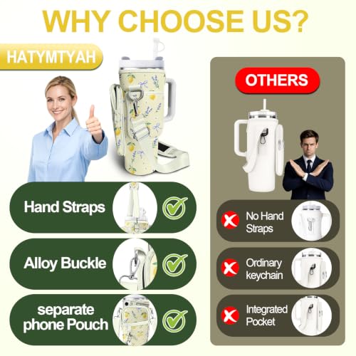 Water Bottle Carrier Bag for Stanley Cup 40oz/30oz with Phone Pocket, Neoprene Water Bottle Holder with Adjustable Shoulder & Handle Strap, Stanley Cup Accessories for Walking Travel Gym - color: Lemon