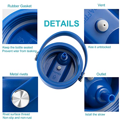 KMN Wide Mouth Straw Lid with Flip Top, Replacement Cap with Straw for Hydro Flask 18 32 40 oz Wide Mouth Water Bottle & 12 16 20 oz Coffee Flask, BPA-Free Leakproof Sports Lid (Cobalt) - color: Cobalt