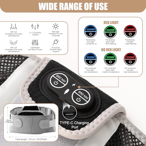 Red-Light-Therapy Belt Infrared-Light Heating Device Wrap for Back Waist 660nm&850nm(No Battery)