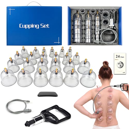 DEFUNX Cupping Set, 24 Cups Cupping Kit for Massage Therapy, Cupping Therapy Set with Pump for Back Massage, Pain Relief, Physical Therapy - size: 24 Cup