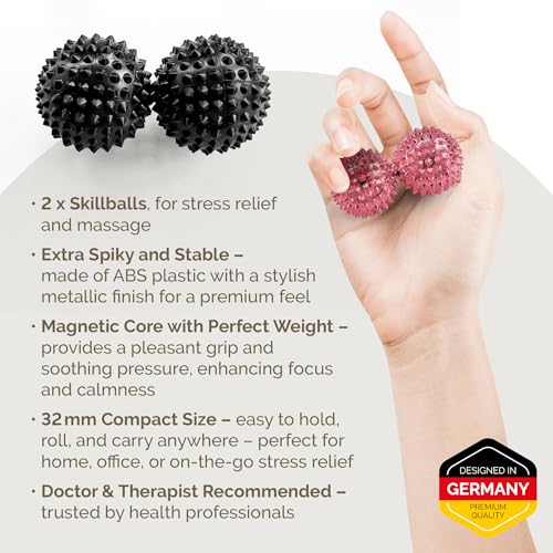 2X Spiky DBT Skill Balls | Magnetic Stress Relief Balls | Spiky Massage Balls for Relaxation, Tension Release, Focus & Mobility (Black, 1.25 inch) - color: Black, size: 1.25 Inch