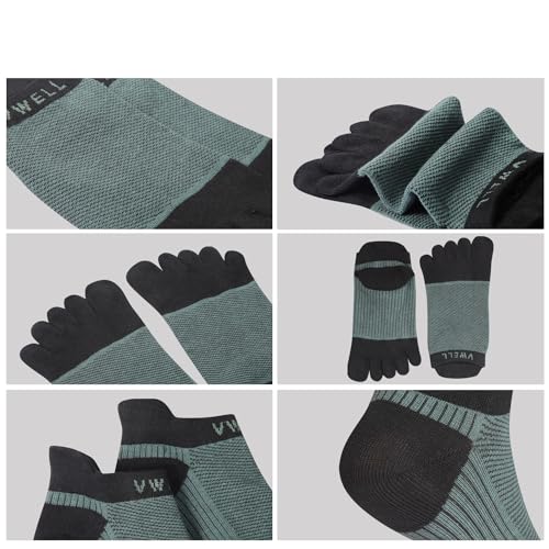 VWELL Cotton Toe Socks Five Finger Socks No Show Crew Athletic Running Socks 4 Pairs,Size 7-11 - color: Green
