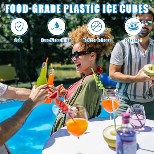 202 Pcs Reusable Ice Cubes for Coolers, BPA Free Refreezable Plastic Ice Cubes with Storage Bag for Drinks Whiskey Coffee Bars Outdoor Party Baths Enthusiasts