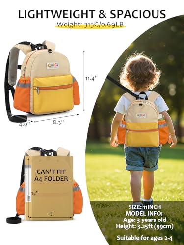 Toddler Backpack with Leash for Boys Girls Kids Kindergarten Nursery, 11” Baby Leash Backpack with Reflective, Toddler Bookbag with Anti-Lost Harness for Walking, Yellow - color: 1-yellow