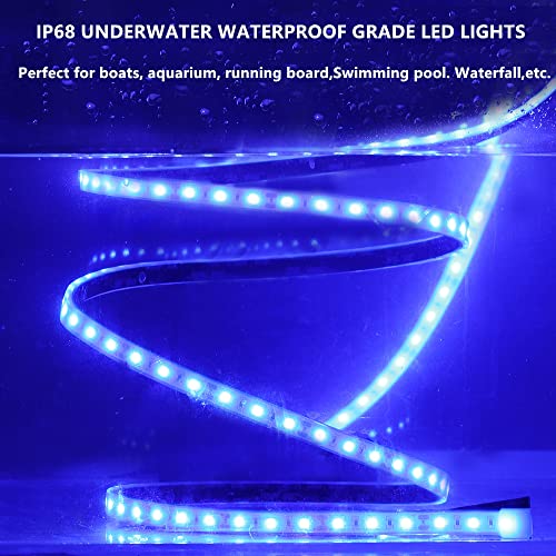 Marine Submersible Boat LED Strip Lights, 12V 4FT IP68 Waterproof - size: 4FT Blue