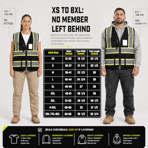 A-SAFETY Mesh High Vis Vest, Reflective Construction Vest with Pockets - color: Black, size: 3X-Large