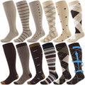 Shyyween 12 Pairs Men Knee High Compression Socks - size: Large, style: Khaki