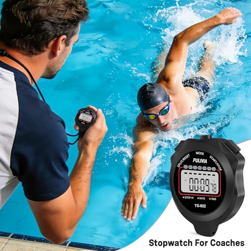 Stopwatch Timer, Digital Stop-Watch for Sports, Black - color: Black