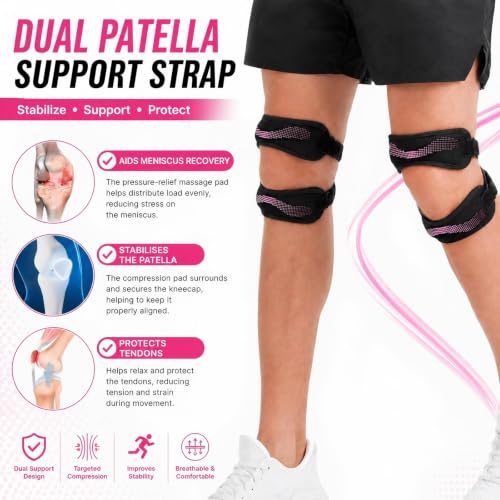 1 Pack Pink Dual Patella Knee Strap, Knee Pain Relief Support - color: Pink