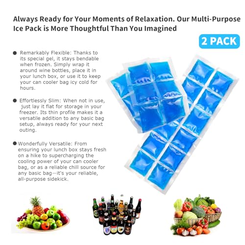 SportEmblema Flexible 2 Pack Small Ice Pack for Bento Lunch Boxes & Cooler - color: Blue