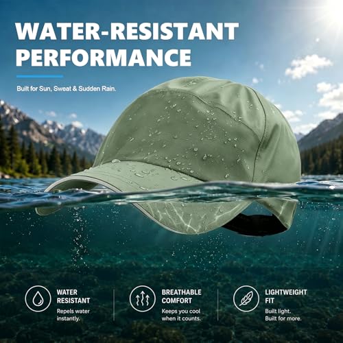 Waterproof Baseball Cap Running Hat Mens Womens Rain Hat Quick Dry Golf Hat with Sweatband Outdoor Breathable Sports Cap - color: Green