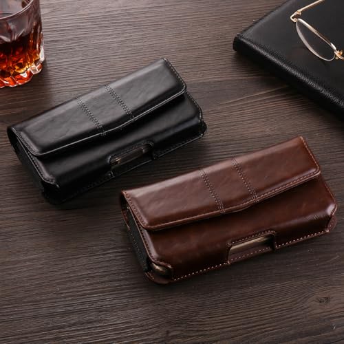 Phone Holster Compatible with iPhone 16/15/14/13/12 Pro Max and Plus, Galaxy S25/S24/S23/S22/S21/S20 Plus and FE, Leather Phone Pouch with Metal Belt Clip, L-Coffee - color: Coffee, size: Large