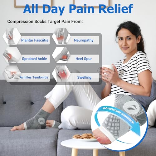 6Pairs Toeless Compression Neuropathy Socks for Women Men - 15-20 mmHg Medical Grade Support for Swelling, Night Use, Office Standing, Diabetic Foot Pain (X-Large) - size: X-Large