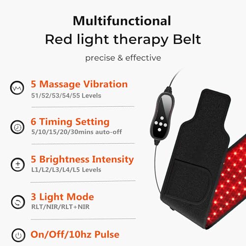 Red Light Therapy Massage Belt, Vibrating Infrared Light Wrap Pad for Body - color: Black