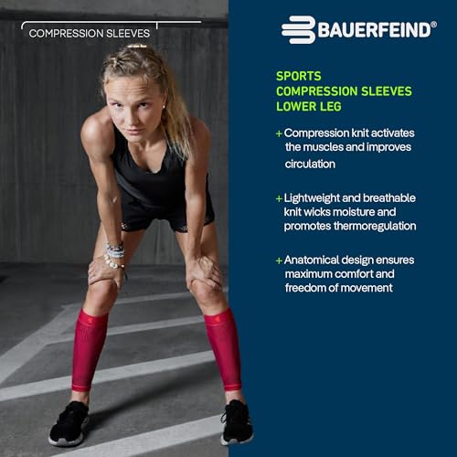 Bauerfeind Sports Compression Lower Leg Calf Sleeves (1 Pair) - Improved Circulation, Airknit Fabric Breathable, Washable - color: Navy, size: Medium/Long
