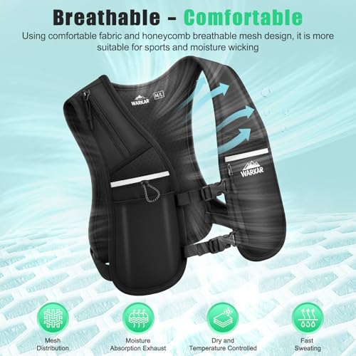 Running Vest, Hydration Backpack with 500ml Water Bladder Adjustable Chest Straps Reflective Strip Design Lightweight Breathable Great for Women Men Run/Hiking/Cycling/Climbing (Black, Medium-Large)