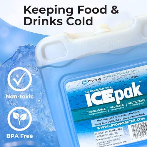 Cryopak ICEpak Hard Shell Reusable Ice Packs for Coolers and Lunch Box Use, Freezer Safe Gel Design, Professional Grade Cooling, Non-Toxic and BPA Free, Essential Travel Accessories - size: Large (1 Pack)